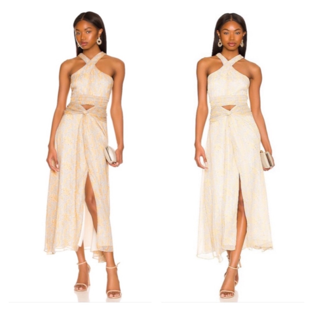 Likely x Revolve Lucy Twisted Cut Out Metallic Midi Dress